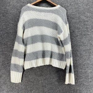 Aeropostale Sweater Pullover Women XL White Striped Knit Long Sleeve Casual